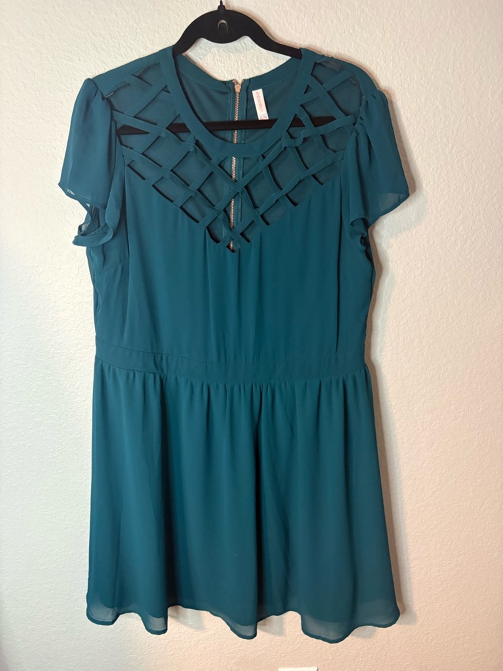 Xhilaration Teal Lattice Yoke Mini Dress